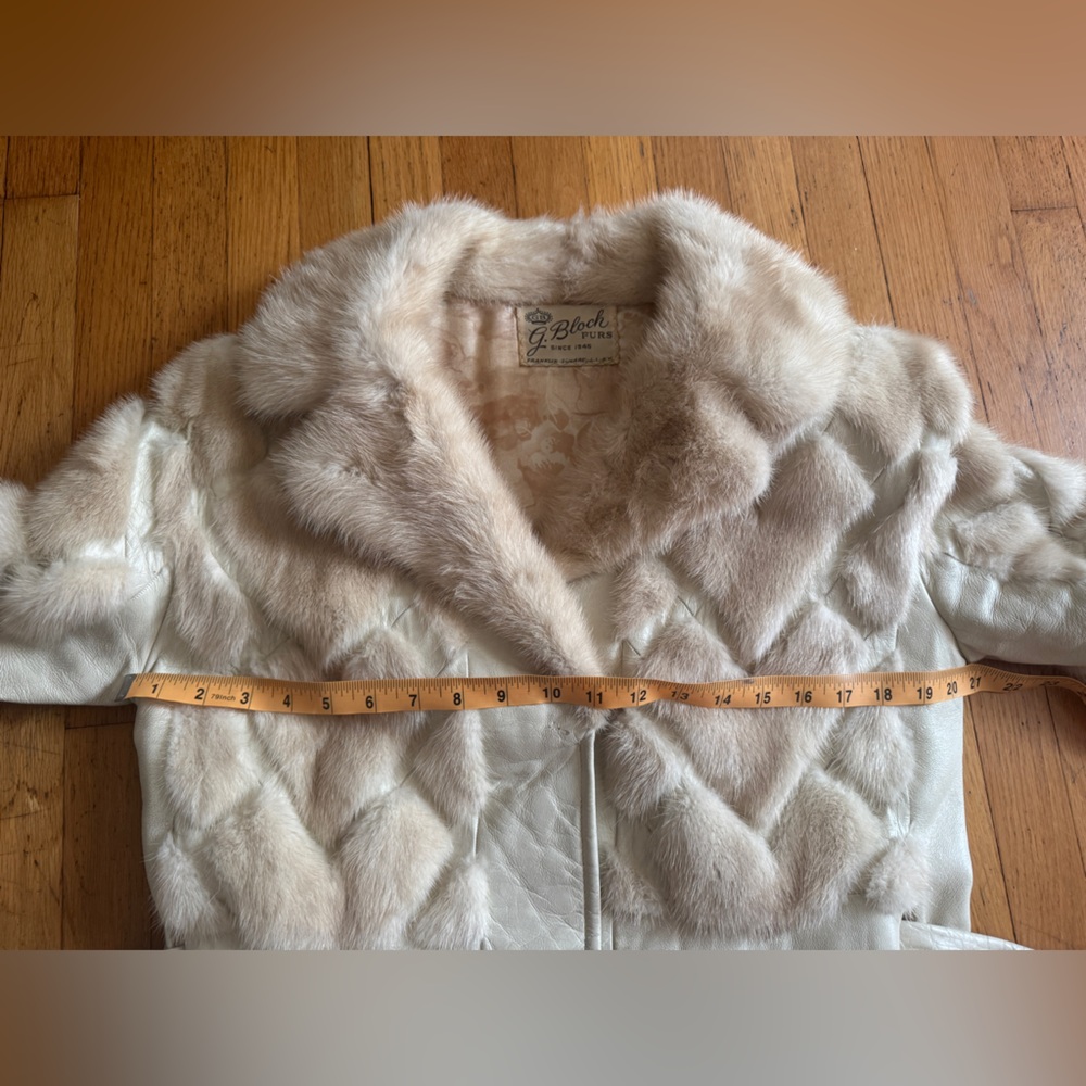 70s Vintage Blond Mink + White Leather Jacket Sz M - Picture 9 of 14